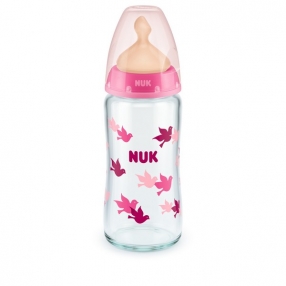 NUK First Choice - стъклено шише Temperature Control 240мл. с каучуков биберон за хранене 0-6мес.